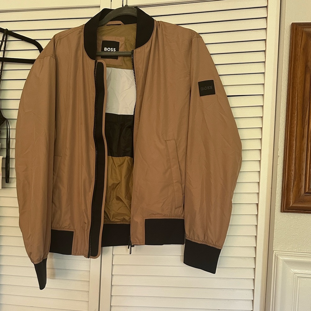 Hugo Boss Light Brown Jacket with Black Patch SZ: 34R